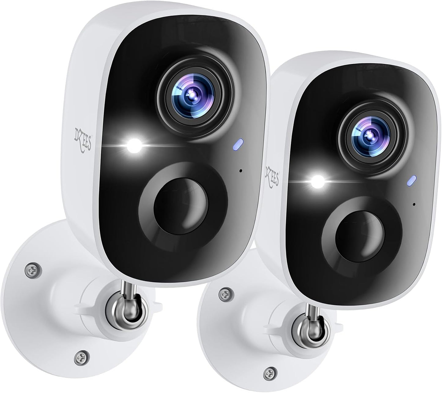 Dzees 2K Outdoor Security Cameras, Wireless Battery WiFi, Siren, 2-Pack | Motion detection, spotlight, color night vision, IP65 waterproof design, siren alarm, cloud and SD storage