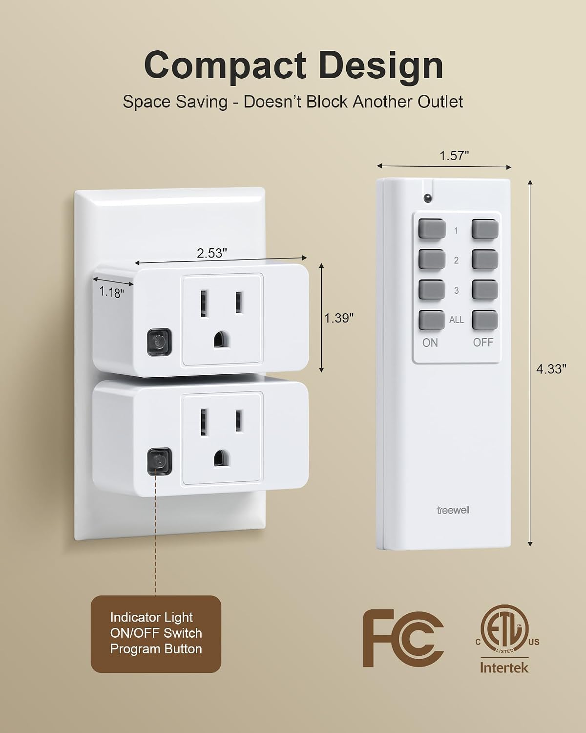 Remote Control Outlet, 200FT Long Range Wireless Light Switch, Mini Electrical Outlet Plug, 15A/1875W High-Power Switch for Lights, Fans, Household Appliances, FCC & ETL Listed (3 Outlets + 1 Remote)