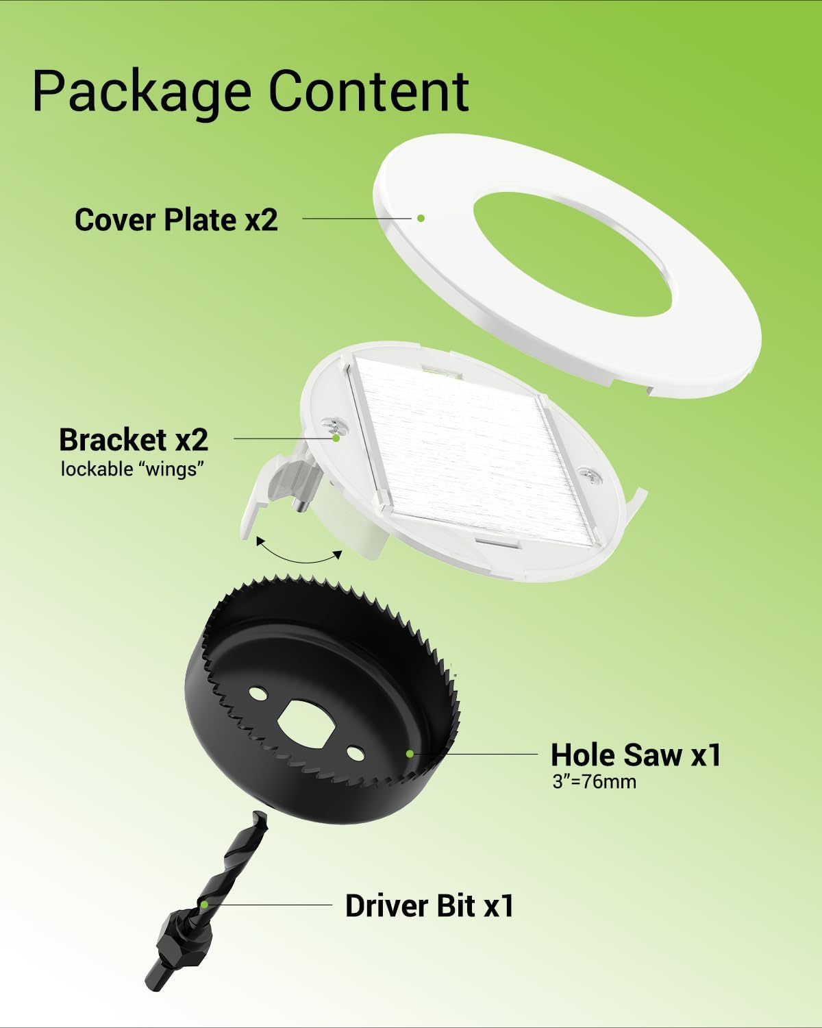 in Wall Cable Management Kit for Wall Mounted TV, with Hole Saw | Slim Wall Cable Pass Through, TV Wire Hider Kit, For Network, HDMI, Speaker, Coaxial Cables, White, 2 Pack