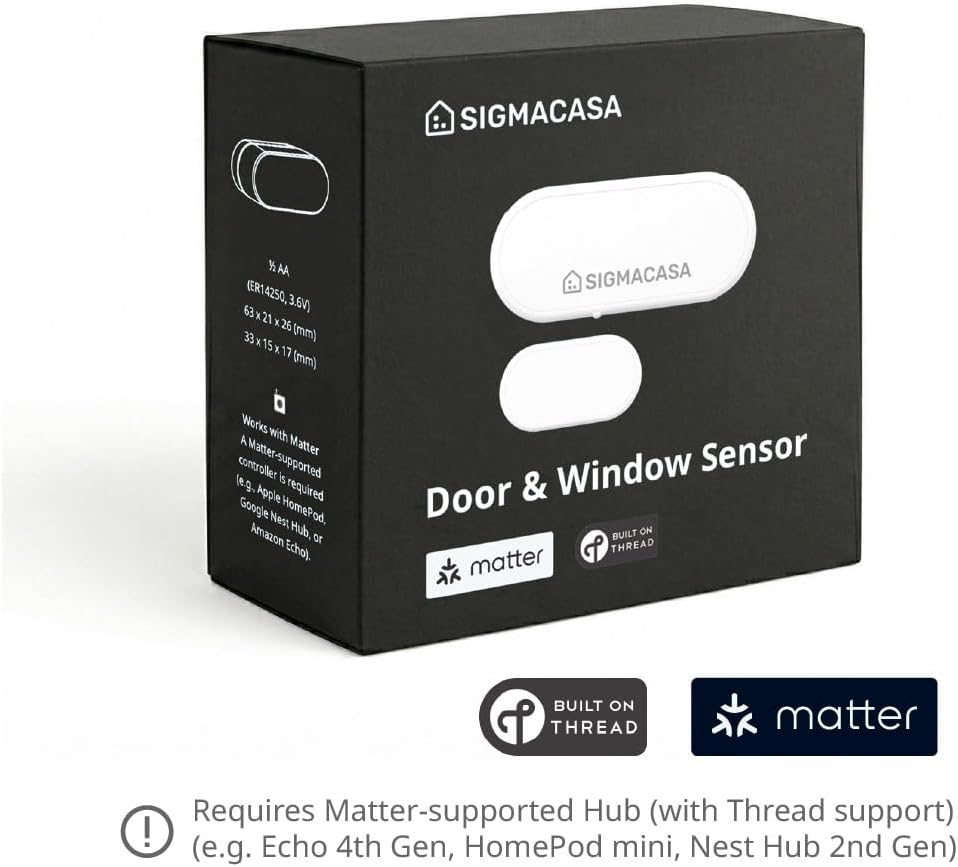 Matter Smart Door and Window Sensor, Thread Contact Sensor for Home Security & Automation, Works with Apple Home, Alexa, Google Home, and SmartThings, App Remote Monitoring