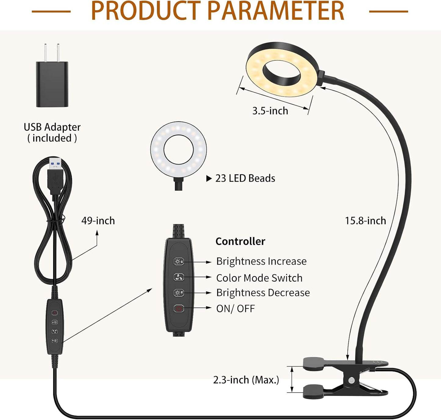 iZELL Desk Lamp, [3 Color Modes & 10 Brightness] LED Reading Light with Clamp, Silicone Flexible Arm Book Light for Kids Reading Book in Bed at Night Clip on Table, Headboard, Dorm - 15.8‘’ Black