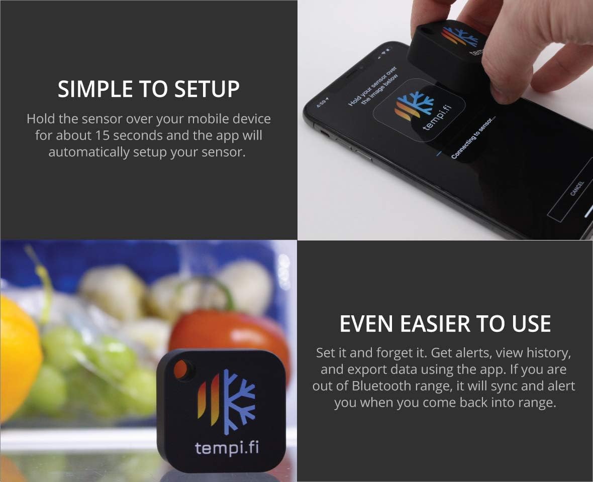 Wireless Temperature and Humidity Sensor - Developed in The USA - 24/7 Data Logger with Alarm – Bluetooth Smart Thermometer and Hygrometer - Bluetooth Only - Not WiFi