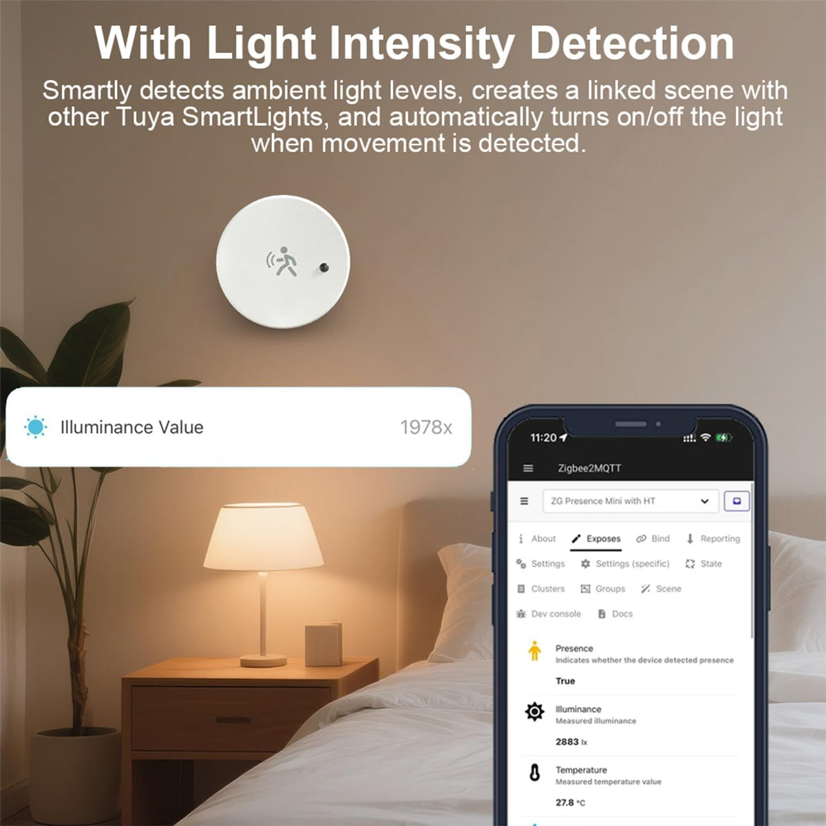 Zigbee Presence Sensor, Built-in Temperature, Humidity and Light Sensor