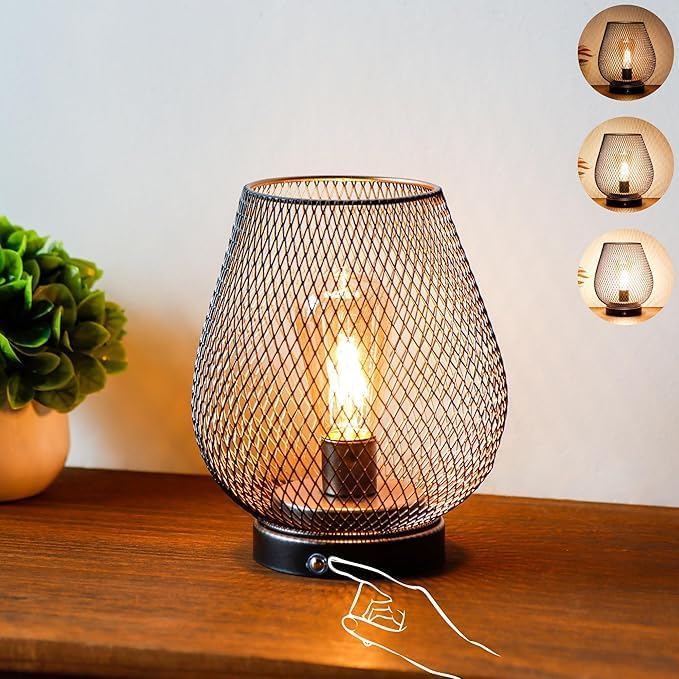 JHY DESIGN Dimmable Touch Bedside Table Lamp Set of 2 Rechargeable Battery Powered Lamp with LED Bulb Cordless Accent Lamp for Weddings Parties Patio Events Indoors Outdoors(Metal Base, Bronze Egg)