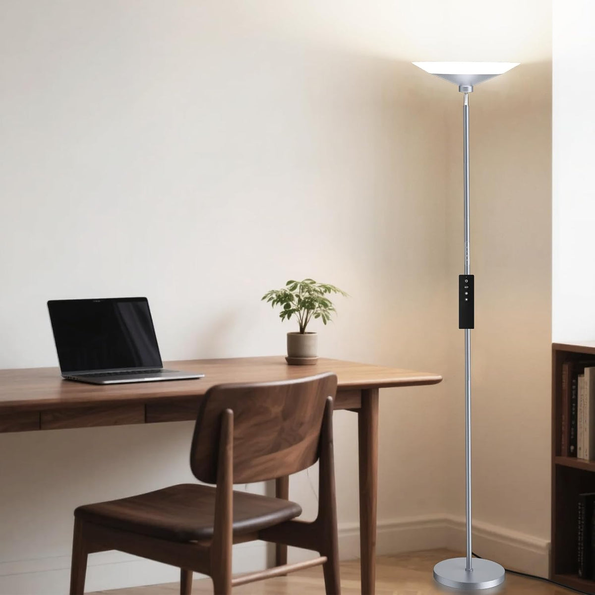SIBRILLE Silver Torchiere Floor Lamp - 30W Dimmable LED Standing Lamp with Remote/Button Control, 1800Lm, 3000-6500K, 72in Bright Standing Pole Light for Living Room Bedroom Office Corner