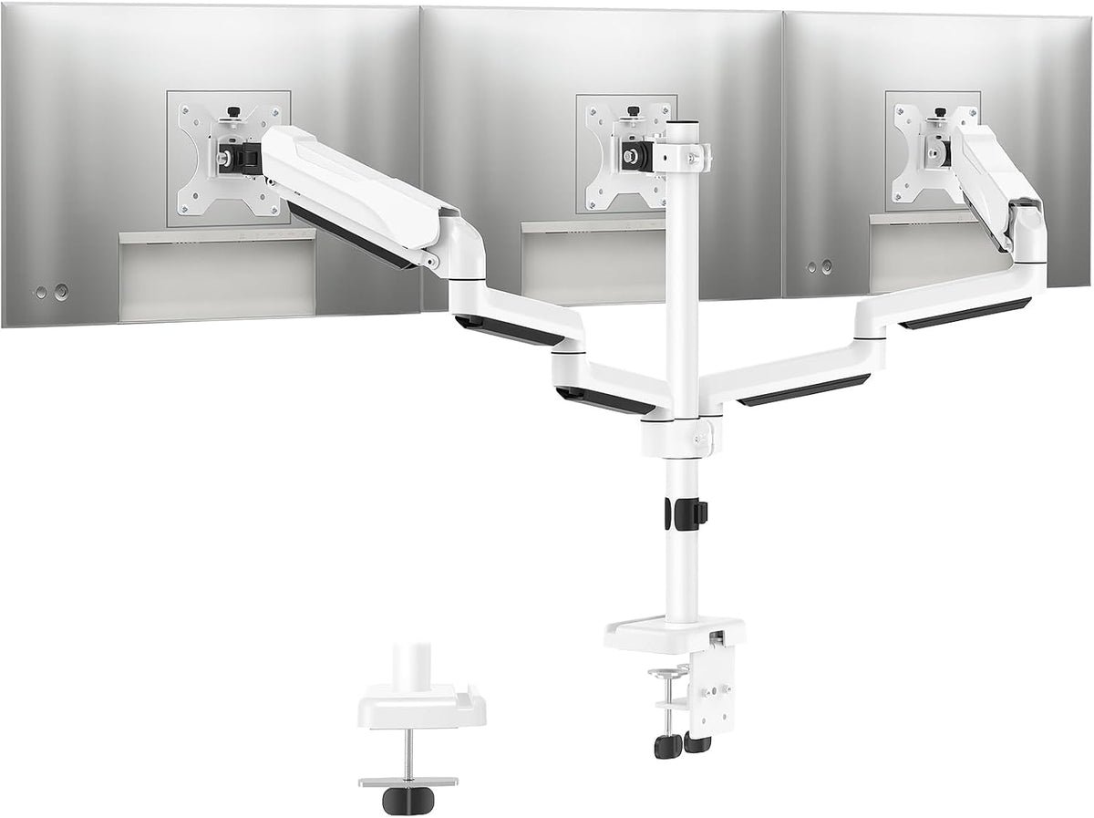 MOUNTUP Triple Monitor Stand Mount - 3 Monitors Desk Mount for Computer Screens Up to 27 inch, Triple Monitor Arm, Heavy Duty Monitors Stand, Each Arm Holds 4.4-19.8 lbs, White