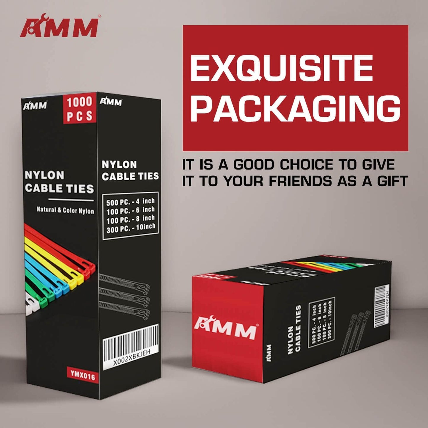 AMM Cable Zip Ties，1000 Pack colored zip ties Assorted Sizes 4, 6, 8 and 10 inches with a plastic storage jar，Multi-Purpose Self-Locking Nylon Cable Ties Cord Management Ties,Wire Ties for Home,Office
