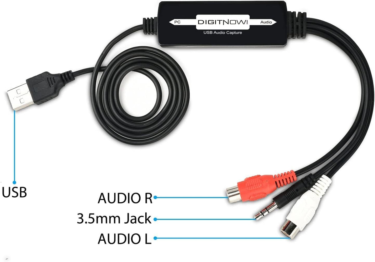 DIGITNOW USB 2.0 Audio Capture Card,Cassette Converter,Cassette to Digital,Cassette to MP3 Converter,Support Mac & Windows 10/8.1/8 / 7 / Vista/XP