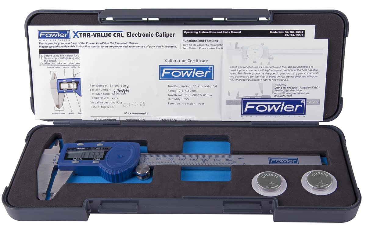 Fowler 54-101-150-2, Xtra-Value Cal Digital Caliper With 0-6"/150MM Measuring Range,Blue