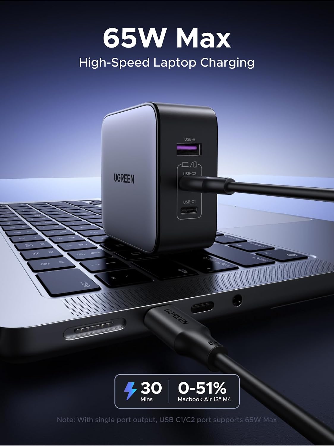 UGREEN 65W USB C Travel Adapter, Foladable Fast GaN Charger with US/UK/EU 3 Plugs, 3-Port International Power Adapter for MacBook Air/Pro, Dell XPS, iPhone 17/16/15, iPad, Galaxy S25/S24, Steam Deck