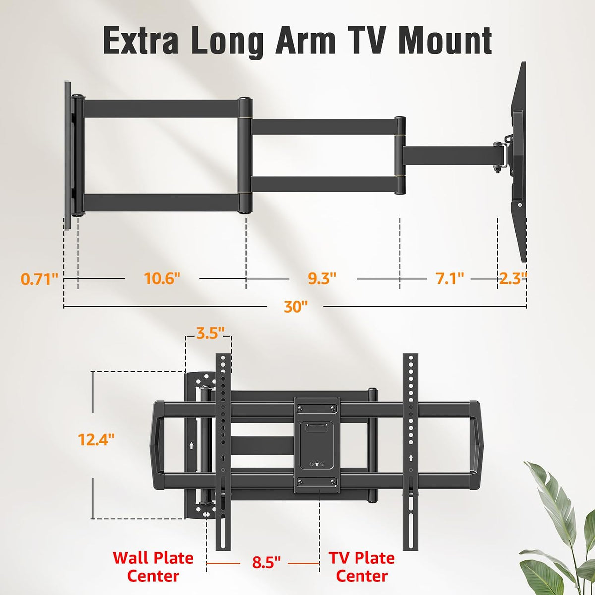 30" Long Arm TV Wall Mount for 42-75 Inch TVs, Full Motion Swivel and Tilt