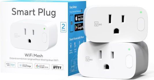 UTEC Smart Plug, Wi-Fi Mesh Outlet, 15A Ultra Efficient Smart Plug Compatible with Alexa, Google Home & IFTTT, No Hub Required, 2.4GHz Wi-Fi Only, Remote Control, ETL Certified, 2 Pack
