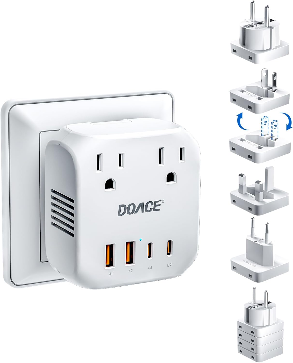 220V to 110V Converter, 2000W Voltage Converter US to Europe for Hair Dryer | 6 in 1 Converter for European Travel with 2 PD/QC, Power Converter Adapter Combo with UK/AU/US/European Travel Plug Adapter