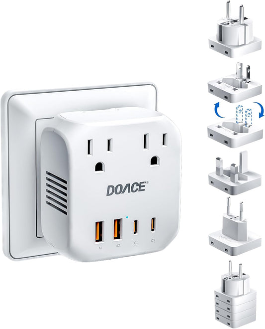 220V to 110V Converter, 2000W Voltage Converter US to Europe for Hair Dryer | 6 in 1 Converter for European Travel with 2 PD/QC, Power Converter Adapter Combo with UK/AU/US/European Travel Plug Adapter