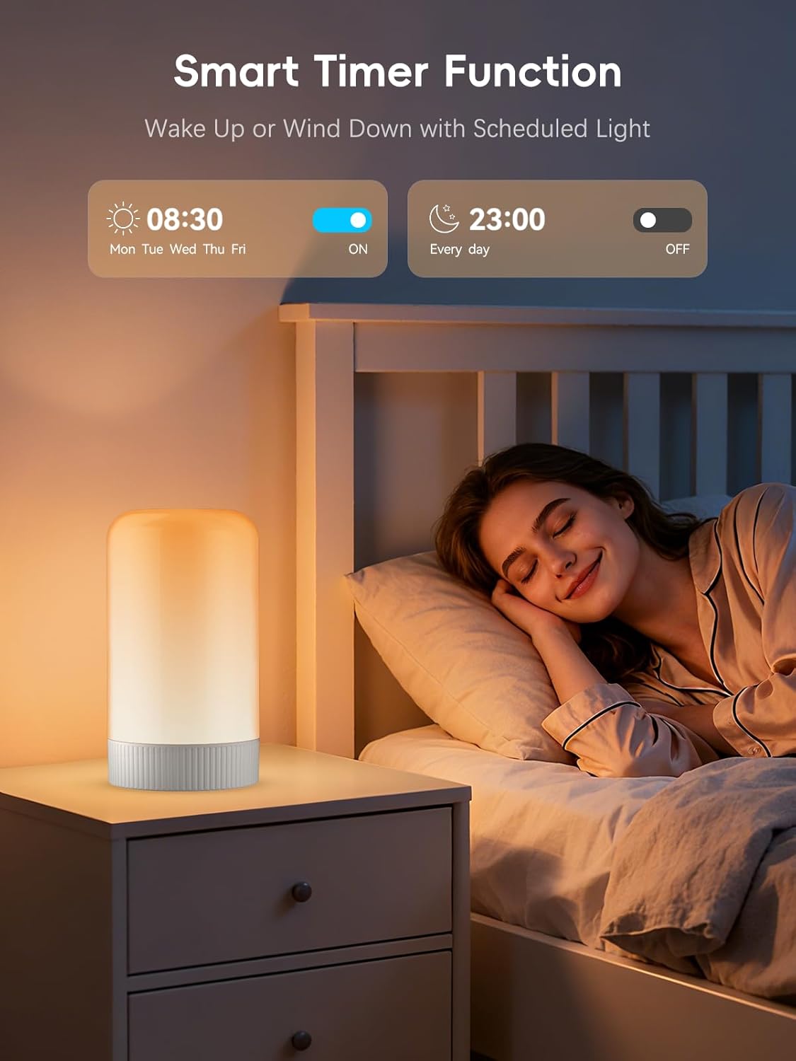RGBICWW Smart Table Lamp, Touch Bedside Lamp with App Control, LED Desk Lamp with Music Sync, 30+ Scenes &amp; 16M Colors, Color Changing Lamp for Bedroom Living Room Gaming Dimmable Night Light, White