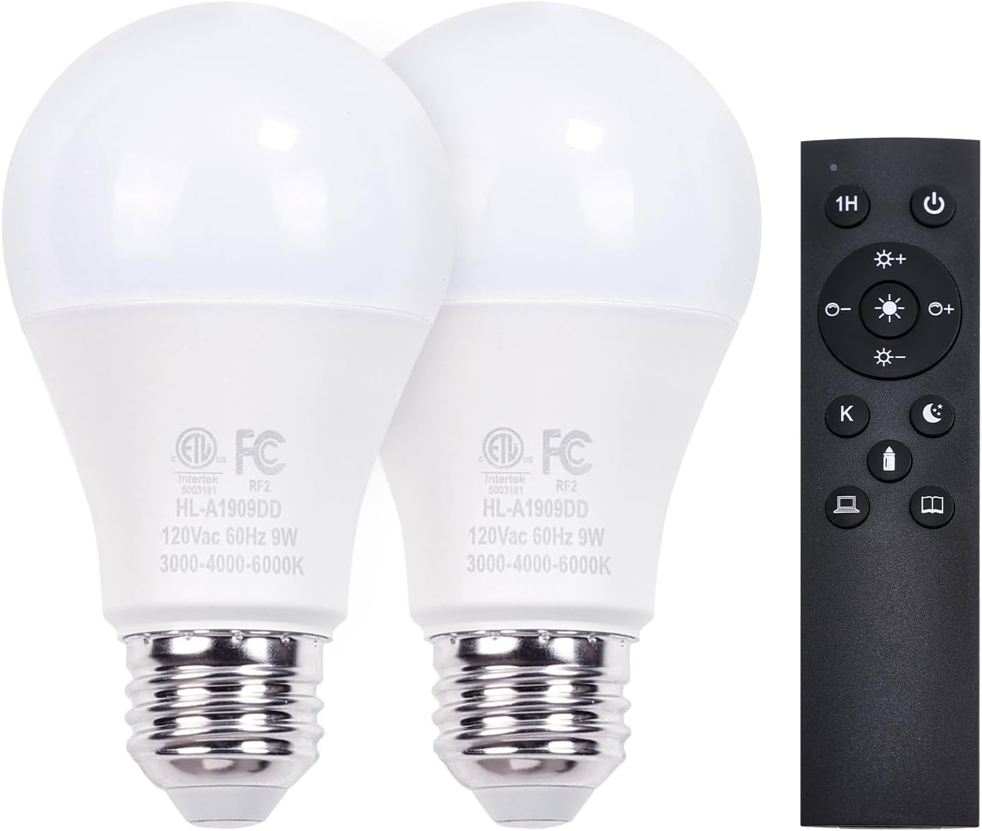 Gupuzm A19 LED Remote Control Bulbs, 800LM 9W, Equivalent to 60W Bulbs, Dimmable Bulb with Remote Control 3000K-6000K, E26 Base, CRI 80+,2.4GHz, Lifespan Over 25,000 Hours (9W-1 Remote-2 Bulb)