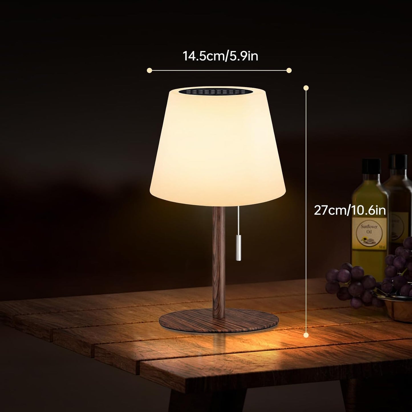 Gewiny Solar Table Lamp for Outside Patio Solar Lamp Outdoor Lamp Waterproof with Light Sensor,Dimmable Warm White+RGB LED Rechargeable Lamps Cordless Battery Operated Table Lamp（Wood Grain）