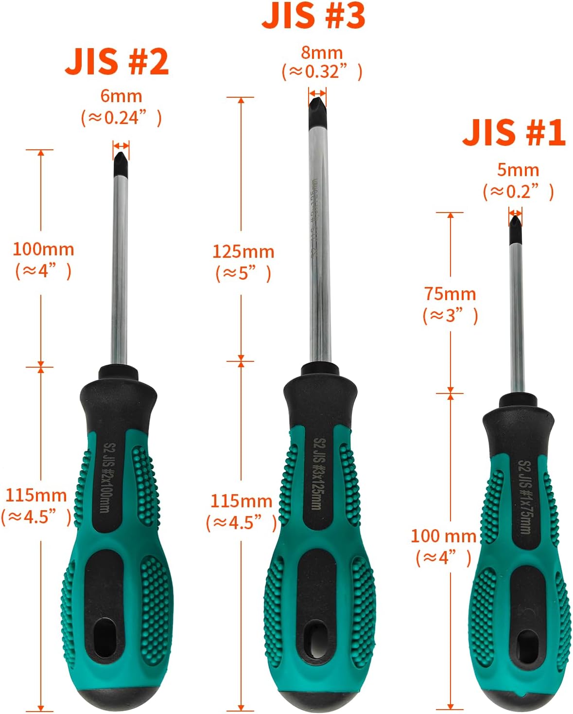JIS Screwdriver Set (3Pcs #1#2#3) – Magnetic Tips, S2 Alloy Steel, Meets JIS B4633 Standard, Designed for Japanese Motorcycles, Vehicle,Bicycles & Industrial Equipmen