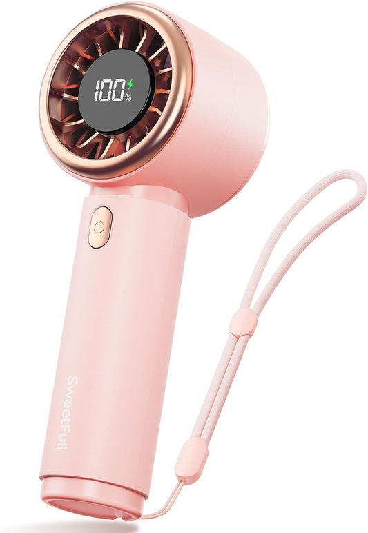 SWEETFULL Portable Handheld Fan, Mini Rechargeable Personal Hand Fan | Strong Airflow, Pocket-Sized, Up to 12H, 5 Speeds, Quiet Cooling Travel Essentials, Cute Gifts for Women, Girls, Lash, Makeup