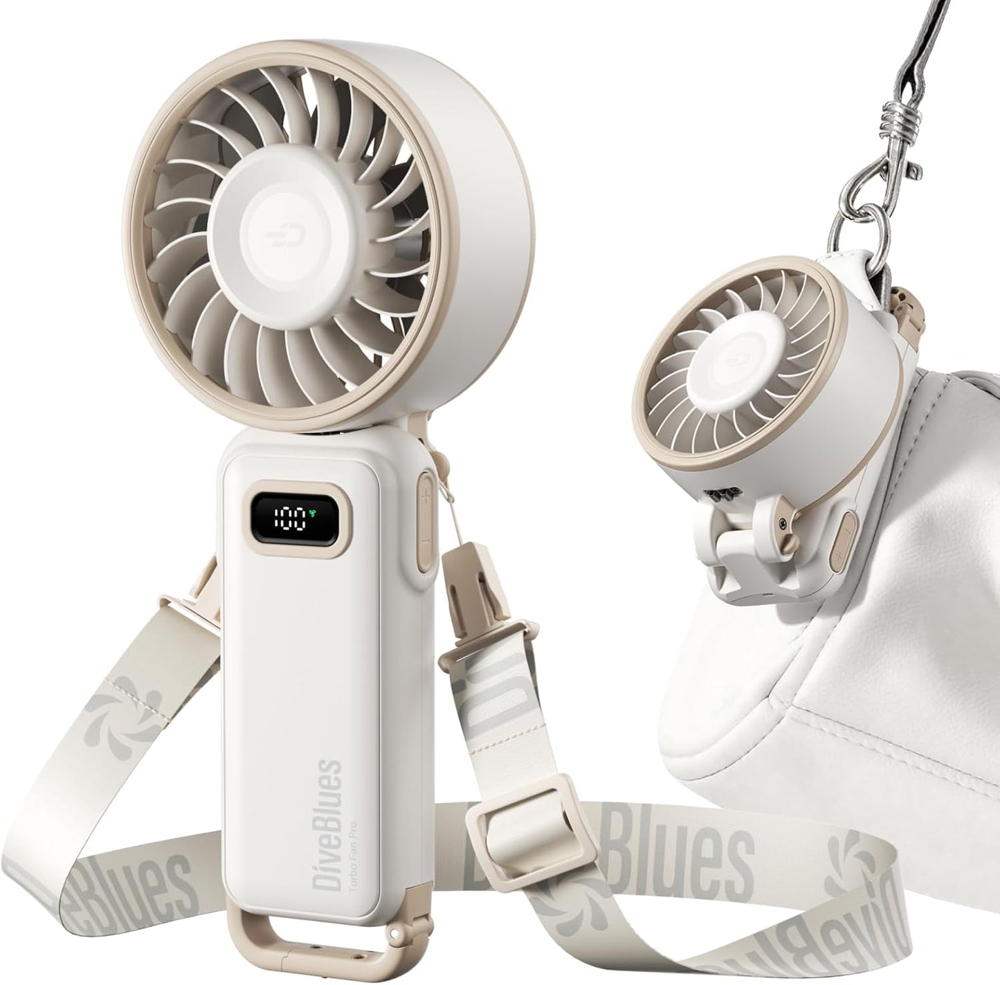 Diveblues Portable Turbo Fan, 100 Speed Handheld Fan with Strong Airflow, Foldable 4 in 1 Personal Fan for Neck, Desk & Travel, USB-C Rechargeable, Lightweight for Summer, Concerts & Outdoor Use