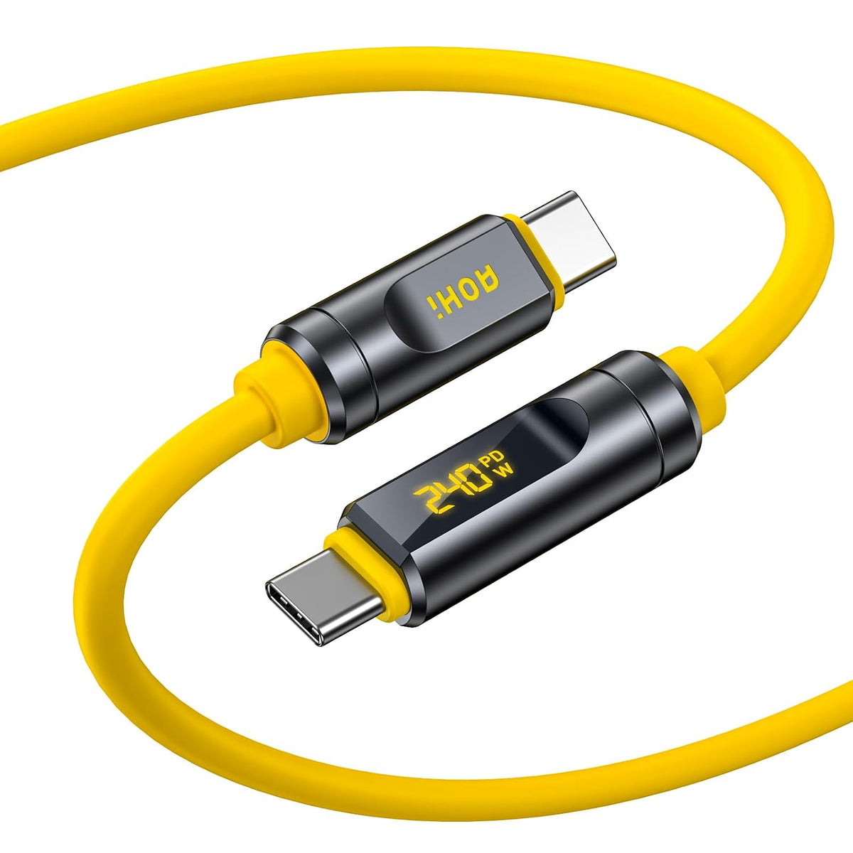 AOHI USB4 2.0 Cable with LED Digital Display 3.3ft, 240W PD3.1 Fast Charging, 80Gbps Data Transfer, Dual 8K Display, The Adonis USB C Cable for MacBook Pro/iPhone 17 Pro Max/Galaxy/SSD/Docking,Yellow