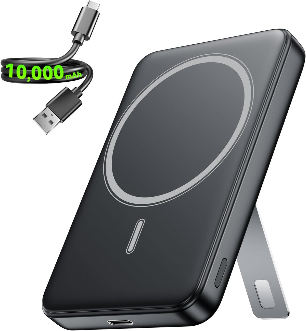 for Magsafe Portable Charger, 10000mAh Wireless USB-C Power Bank with Stand | USB C Charging (In&Out), 20W Fast Charge MagSafe-Compatible Battery Pack for iPhone 17/16/15/14 & Android, Indicator Light