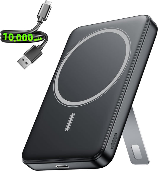 for Magsafe Portable Charger, 10000mAh Wireless USB-C Power Bank with Stand | USB C Charging (In&Out), 20W Fast Charge MagSafe-Compatible Battery Pack for iPhone 17/16/15/14 & Android, Indicator Light