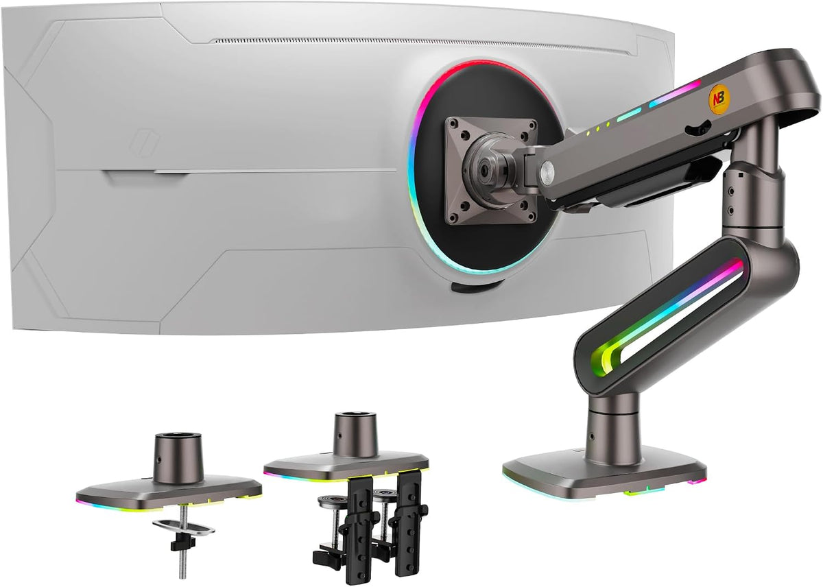 NB ERGONOMIC Gaming Monitor Arm for Flat/Ultrawide/Curved Monitors 32 to 60 inch, Heavy Duty Monitor Stand Load up to 20 kg, VESA 75/100 mm Mount G70-New (Oliver Green)