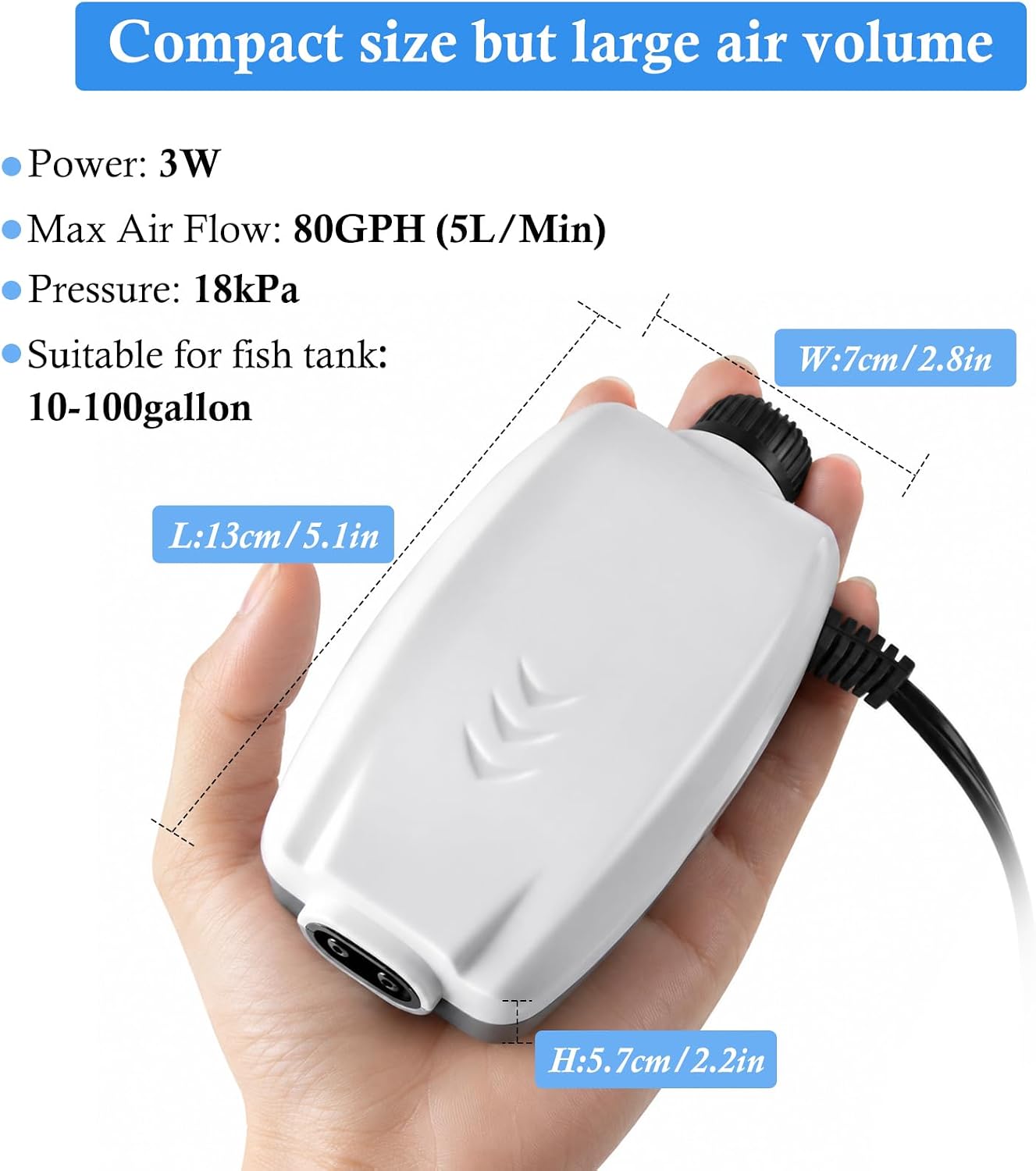 HITOP Dual Outlet Aquarium Electric Air Pump, Whisper Adjustable Fish Tank Aerator, Quiet Oxygen Pump with Accessories for 10 to 100 Gallon