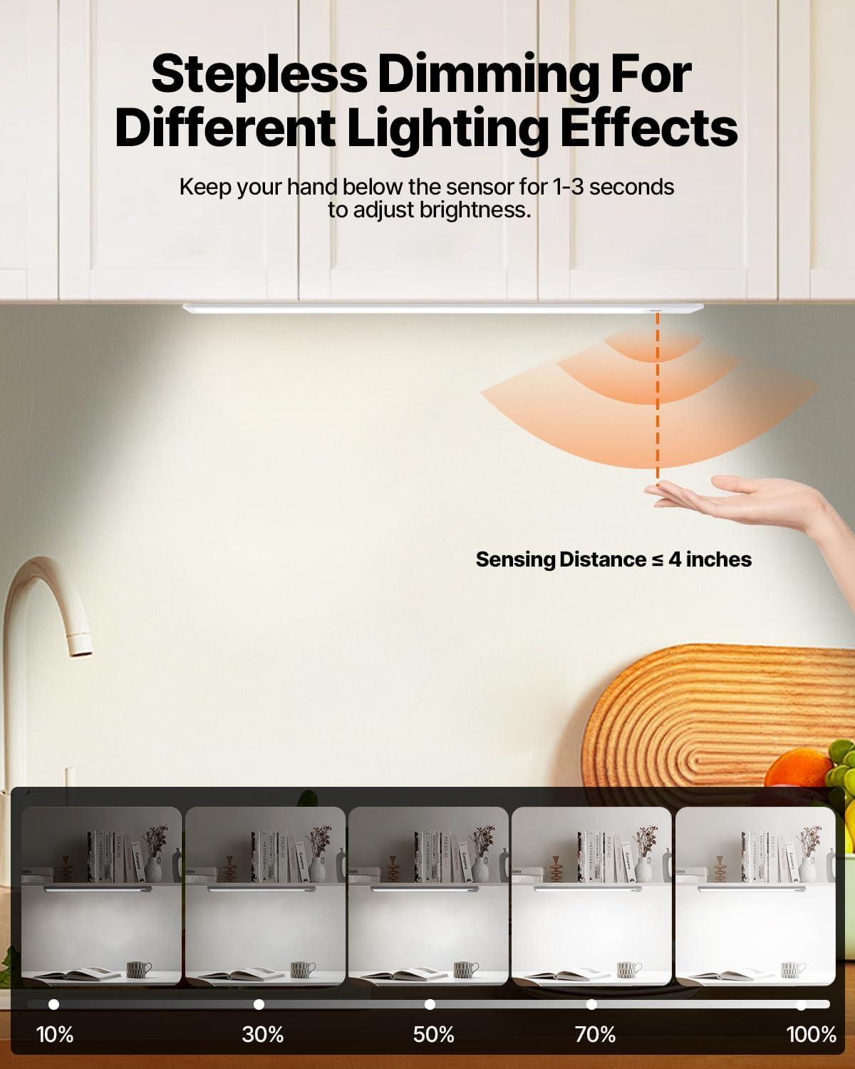 16 Inch Under Cabinet Light, Hand Wave Sensor 83 LED Indoor Cabinet Lighting, USB Rechargeable Cordless Closet Light, Stepless Dimming Under Counter Light for Kitchen, Shelves, Bedroom, 2 Pack