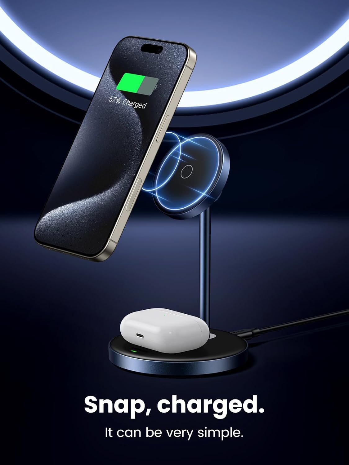 UGREEN MagFlow 2-in-1 MagSafe Compatible Wireless Charging Stand | Fast Wireless Charger for iPhone 12-17 Series and AirPods, 3FT Cable (Adapter Not Included)
