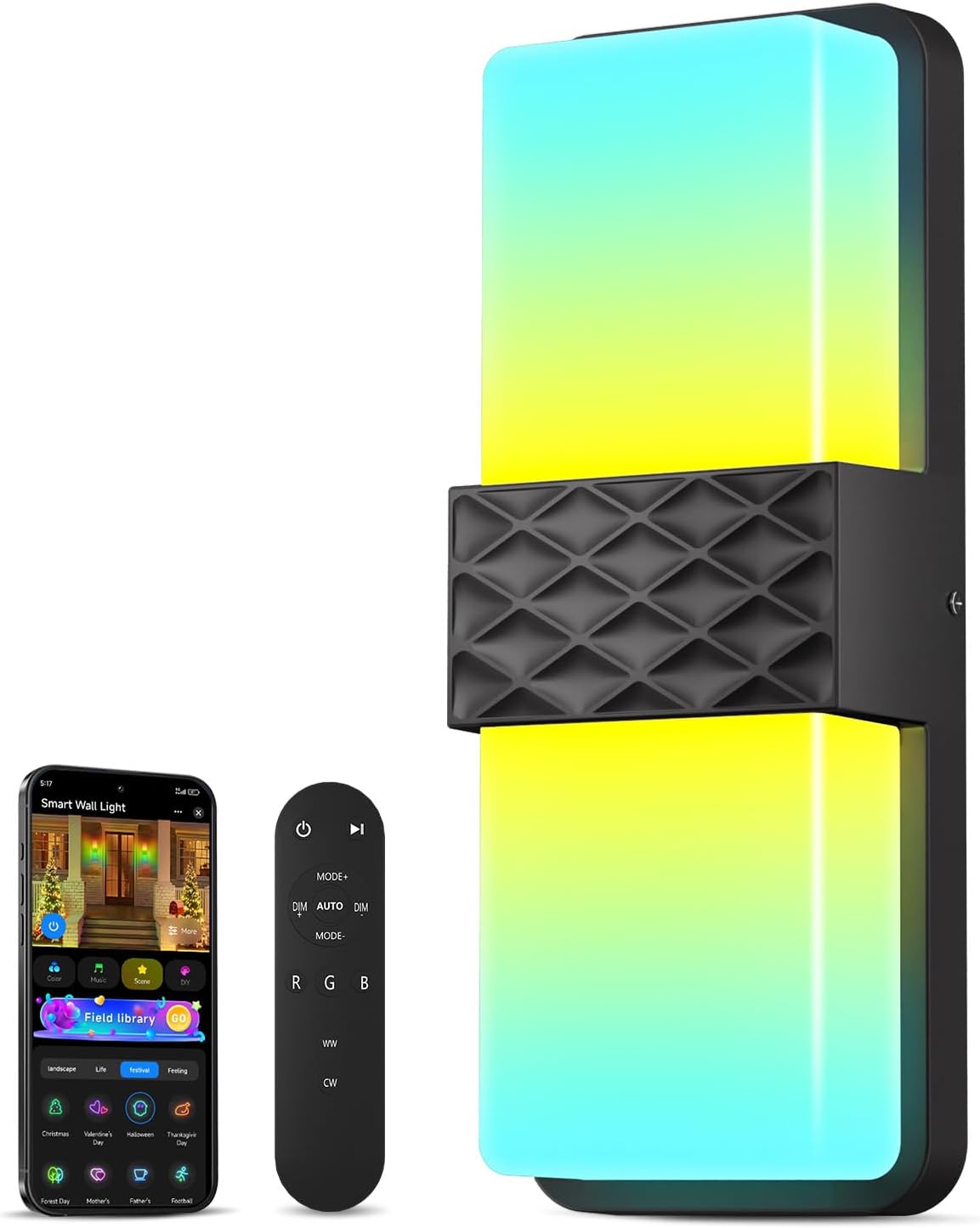 Smart Outdoor Wall Light, RGBCW Porch Light, IP65 Waterproof 1Pack