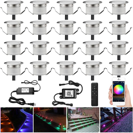 20 Pack 1.22 Inch Smart LED Deck Lights, Low Voltage RGB Outdoor Lighting