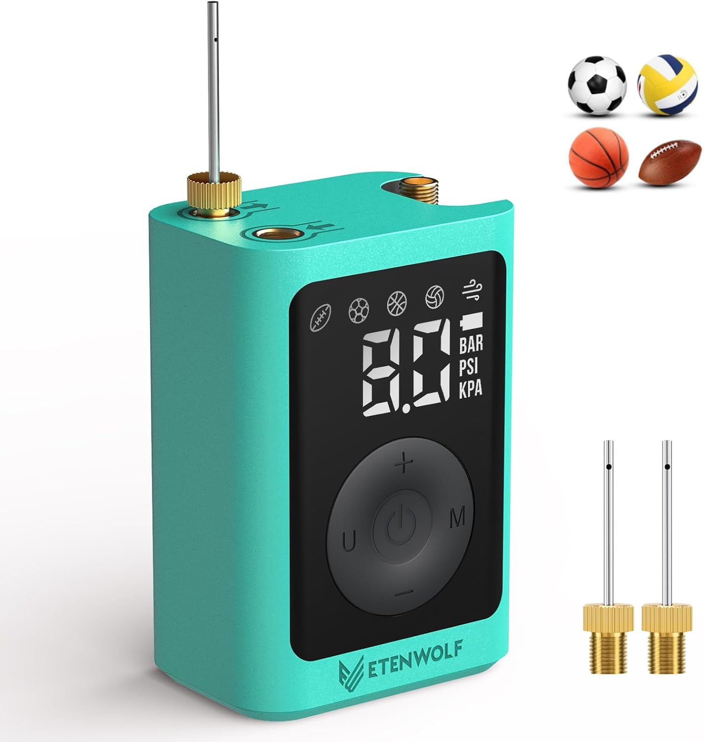 ETENWOLF Electric Ball Pump Inflation & Deflation with 2600mAh Battery | 3-17PSI Basketball Pump with Precise Pressure Gauge and Ball Needles, Rechargeable Air Pump for Football, Soccer, Volleyball