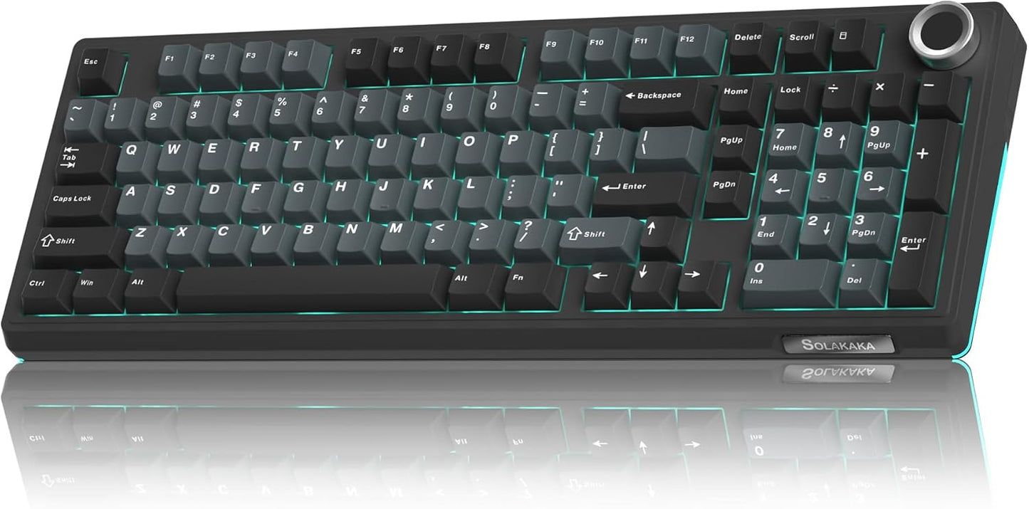 SOLAKAKA KI99 Pro Wireless Mechanical Keyboard with Quiet Switch, Hot Swappable Pre-Lubed Switches with RGB Backlit, Gasket Structure Computer Gaming Keyboard (BlackBlue, Silent Switch)