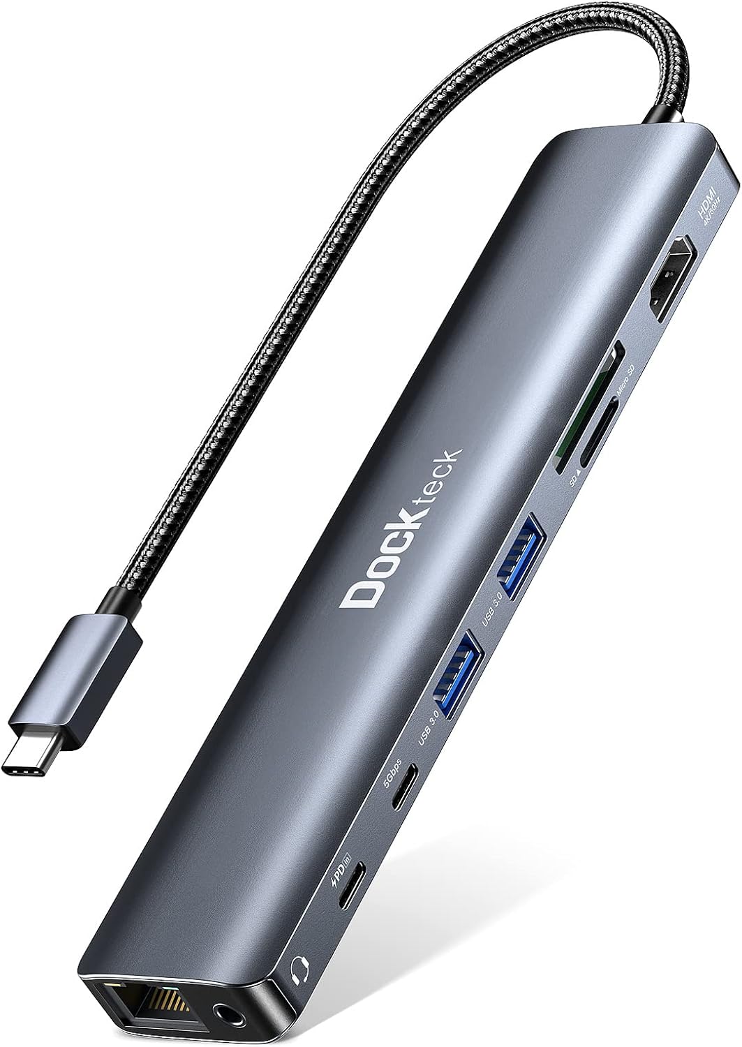 dockteck 7-in-1 USB C Hub with 4K 60Hz HDMI, 1Gbps Ethernet, 100W Power Delivery, SD/TF Card Slots, USB 3.0 Data Ports for MacBook, iPad Pro, XPS