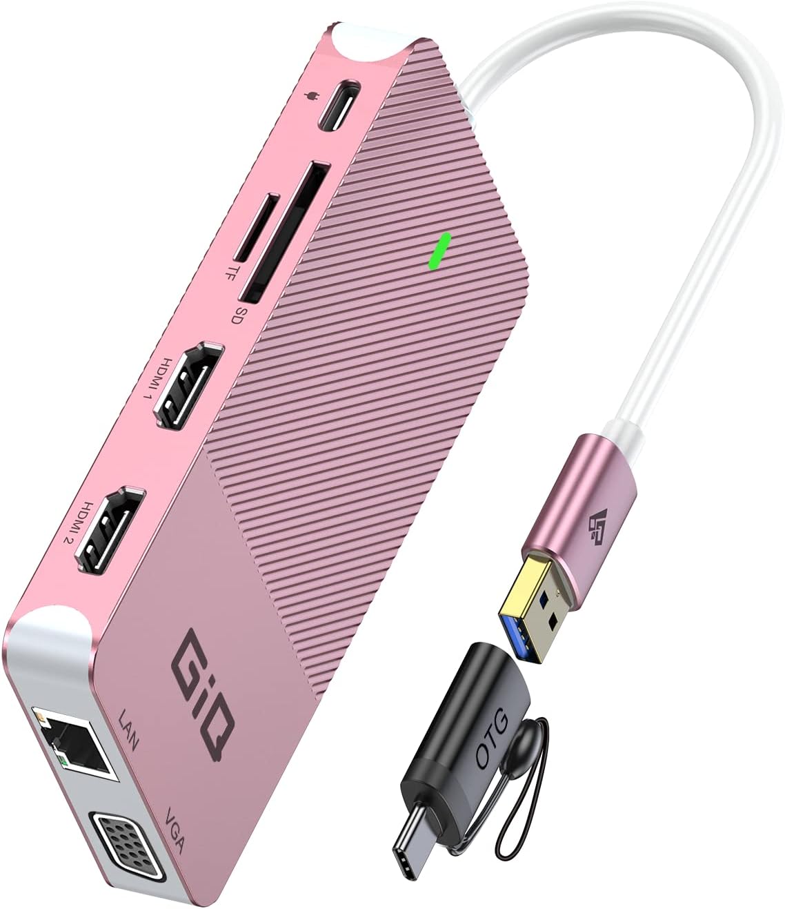 USB Docking Station GIQ USB C HUB USB 3.0 to Dual HDMI VGA Adapter Triple Display USB C Laptop Docking Station Dual Monitor HDMI Splitter Extender Compatible with MacBook M1 M2 M3 M4 M5 USB Dock