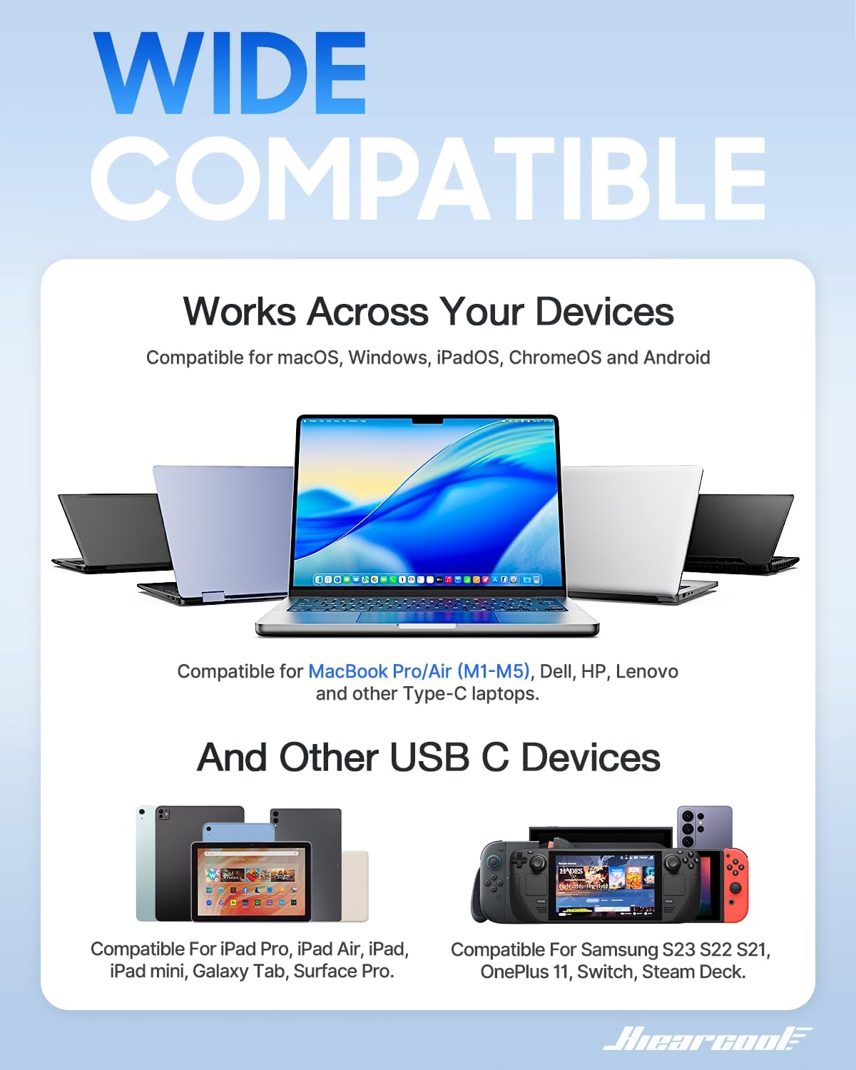 Hiearcool USB C Hub, 7-in-1 USB C Dongle for MacBook, HDMI, PD, Purple