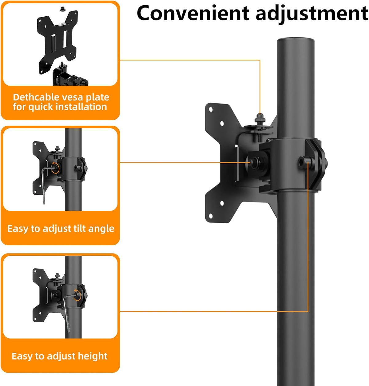 PHOLITEN Monitor Mount for Most 13-32" Computer Screens up to 20lbs,Adjustable Single Desk Monitor Stand with Tilt Swivel Rotation, VESA 75x75mm/100x100mm | Adjustable Single Desk Stand, Tilt Swivel Rotation, VESA 75x75/100x100mm