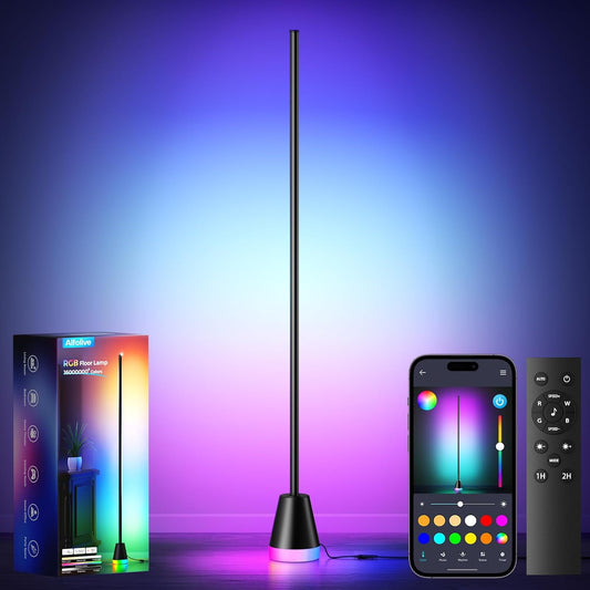 Corner Floor Lamp, Smart RGB Lamps for Living Room Bedroom, APP & Remote Control Tall Standing LED Lights, 16 Million DIY Colors Modern Ambient Lighting with Music Sync & Timer, Jet Black