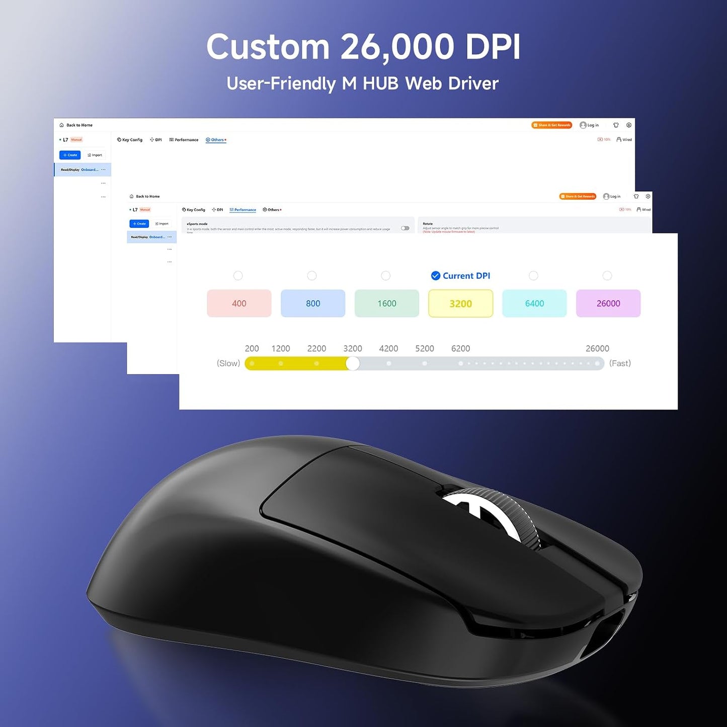 MCHOSE L7 Pro Wireless Gaming Mouse Super Light 39g, Gaming Mouse Esport with 26K DPI, Optical Switch, Programmable Buttons, Dual 8K Polling and PAW3395 Sensor, Tri-Mode Connection, PC/Mac - Black