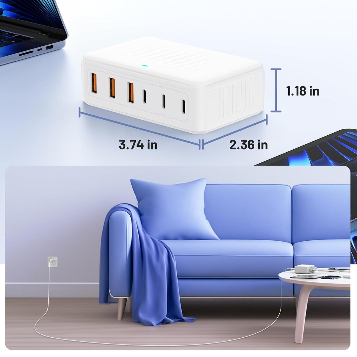 USB C Fast Charger Block, 100W GaN 6 Port Type C Charging Station Hub,Wall Charger Power Strip Adapter Plug Cube Brick Box for Apple iPhone 17 16 15 14 13 12 Pro Max/iPad/Pixel/Samsung Galaxy S25 S24