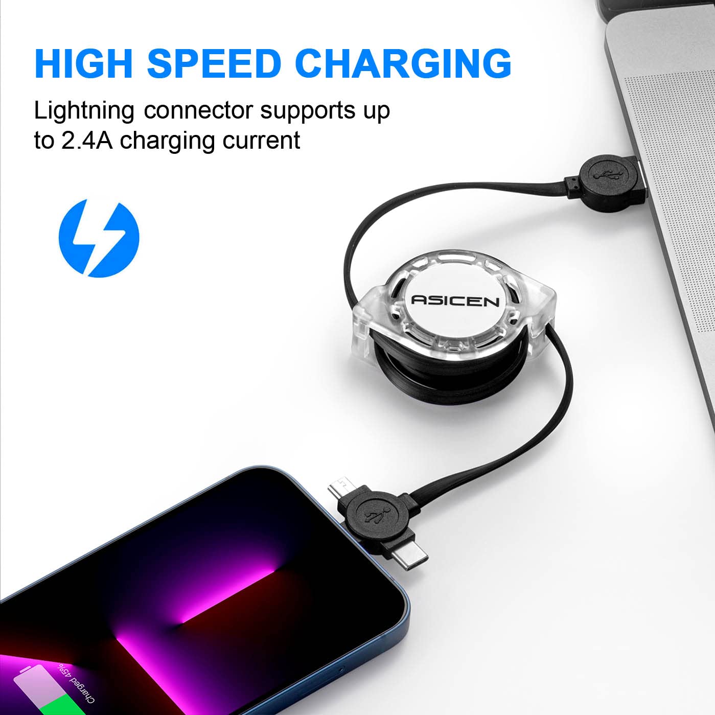 3 in 1 Retractable Multi Charging Cable, Fast Charging Cord, 2Pack,3.3Ft | USB Cable Phone Multiple Charger with USB C/Lightning/Micro, Travel Car Accessories for iPhone 17 16 15 14/Samsung/Kindle/Car