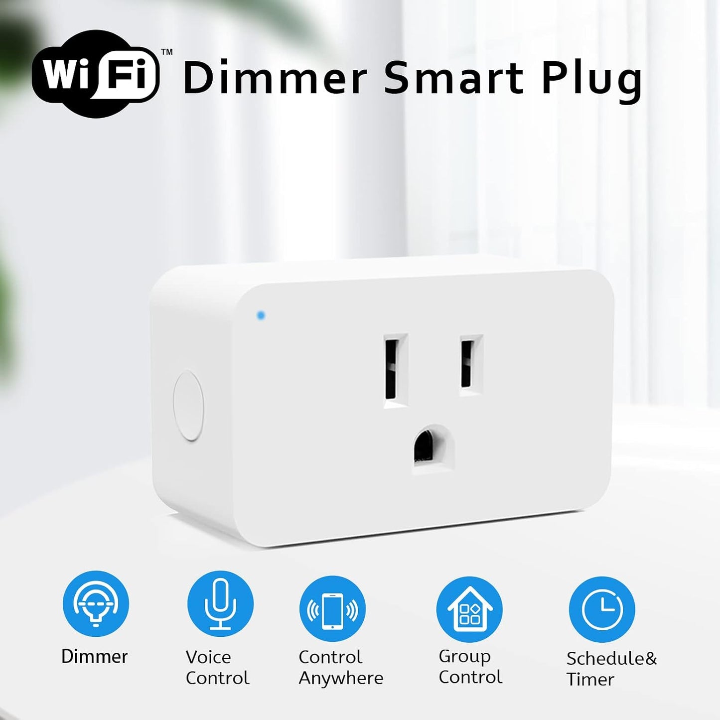 New One 2 Pack 2.4G WiFi Dimmable Smart Plug, Smart Outlet, Dimmer Plug, Alexa, Google Assistant, No Hub Required