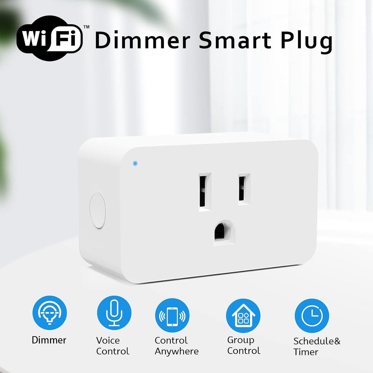 New One Smart Dimmer Plug, 2.4G Wi-Fi Dimmable Smart Plug, 2-Way Switch, Voice Control, White