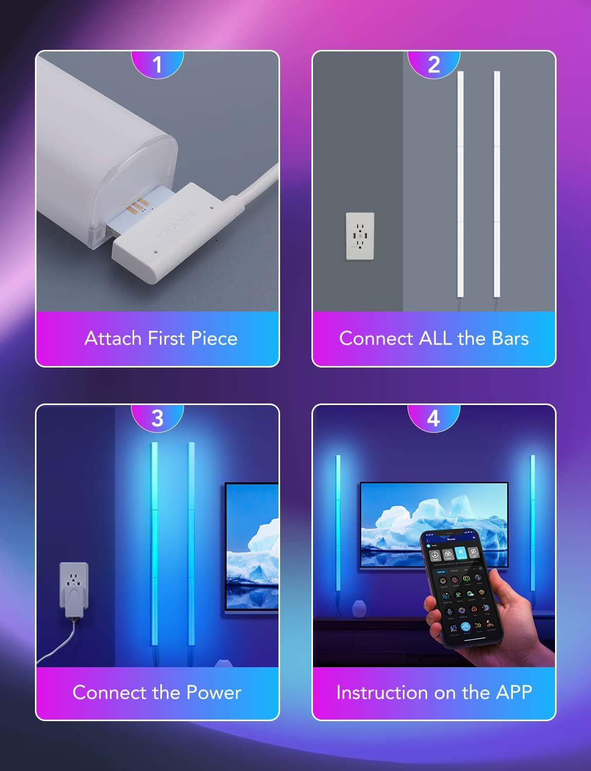 Govee Glide Wall Lights, Smart Gaming Light Bar, Works with SmartThings | RGBIC LED Wall Lamp for Bedroom, DIY, 6 Count Light Bar for Gaming Room(2 Panels Set and 3 Sections/Panel)