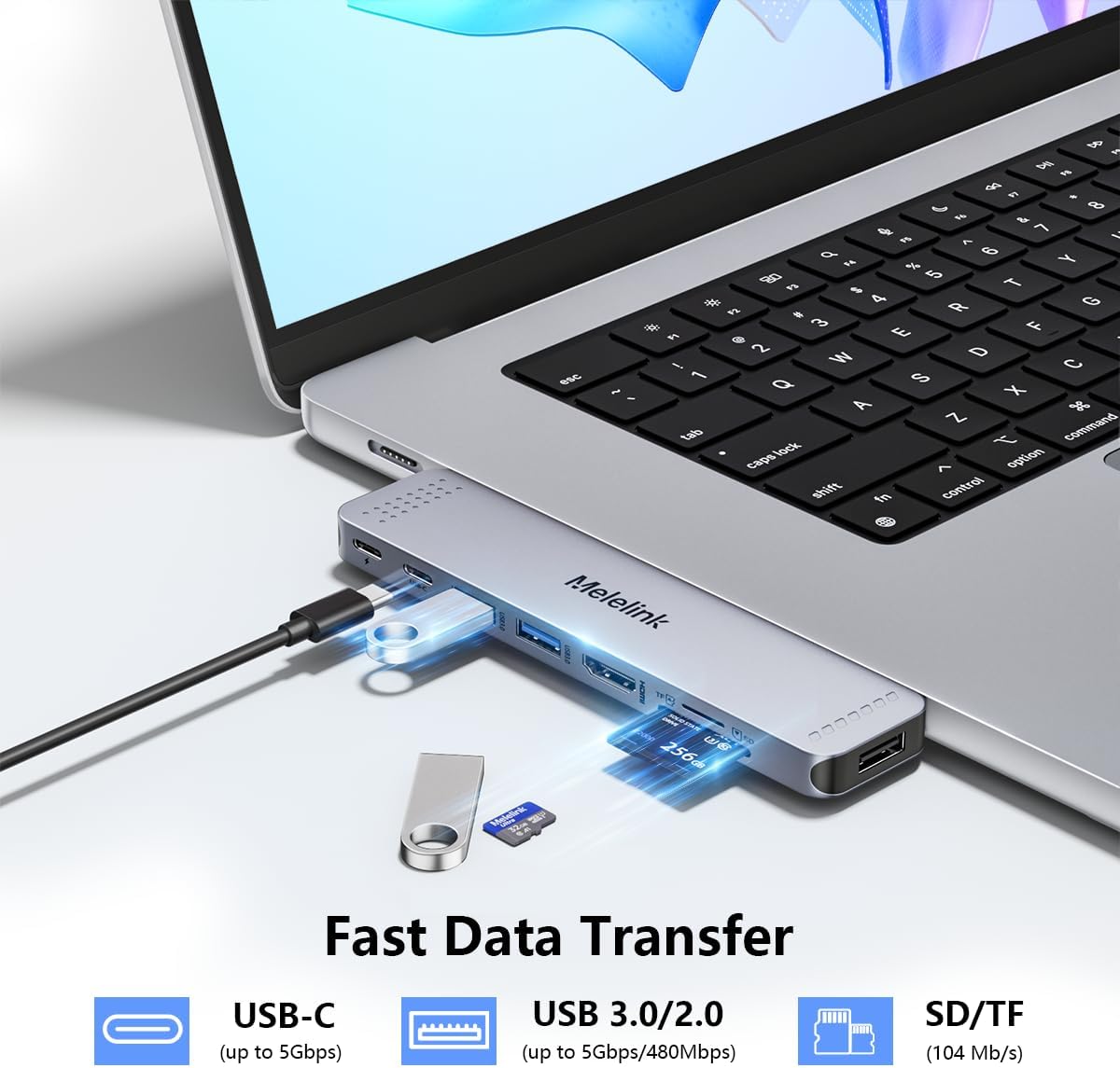 USB C Hub Adapter for MacBook Pro/Air M5 M4 M3 M2 M1 2026-2018 13" 15" 16", Mac Multiport Adapter, 8 in 2 MacBook Accessories Dongle with HDMI 4K@60hz, Thunderbolt, USB C&A Data Ports, SD Card Reader