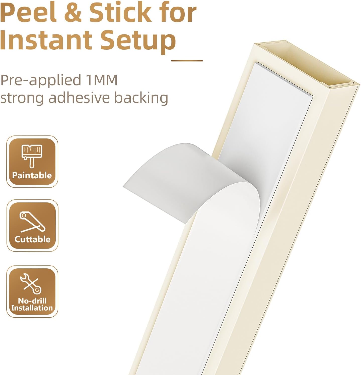 Delamu Beige Cord Hider, 85in Cord Covers for 2-3 Wires on Wall, Self-Adhesive Cable Hider, Wire Hiders Wire Covers for TV Cords on Wall, Easy Mount Cable Cover Raceway Kit, W0.95 H0.55in, Beige
