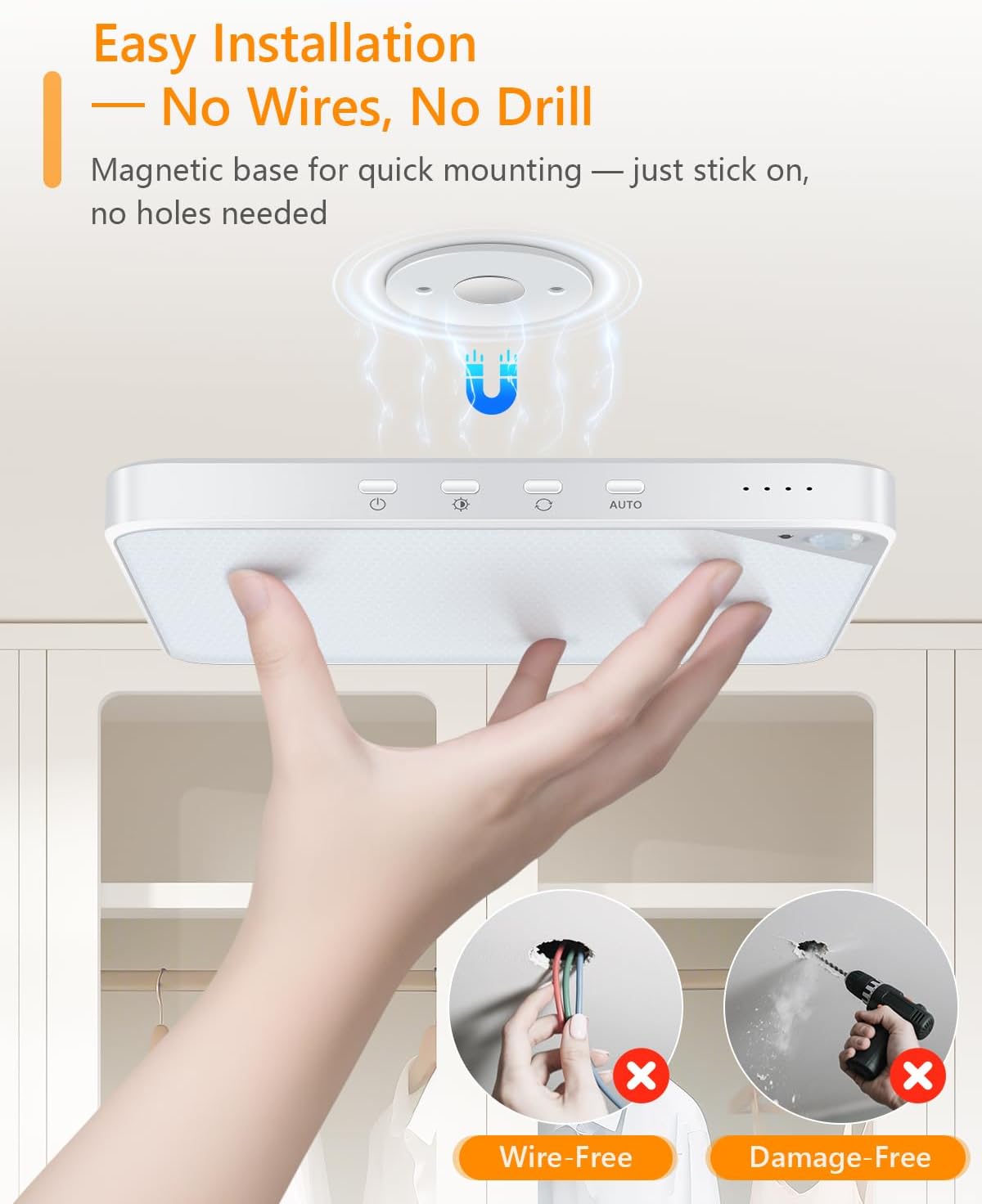 Rechargeable 8W Motion Sensor Light Indoor for Closet,Ceiling&Shower,1-Pack
