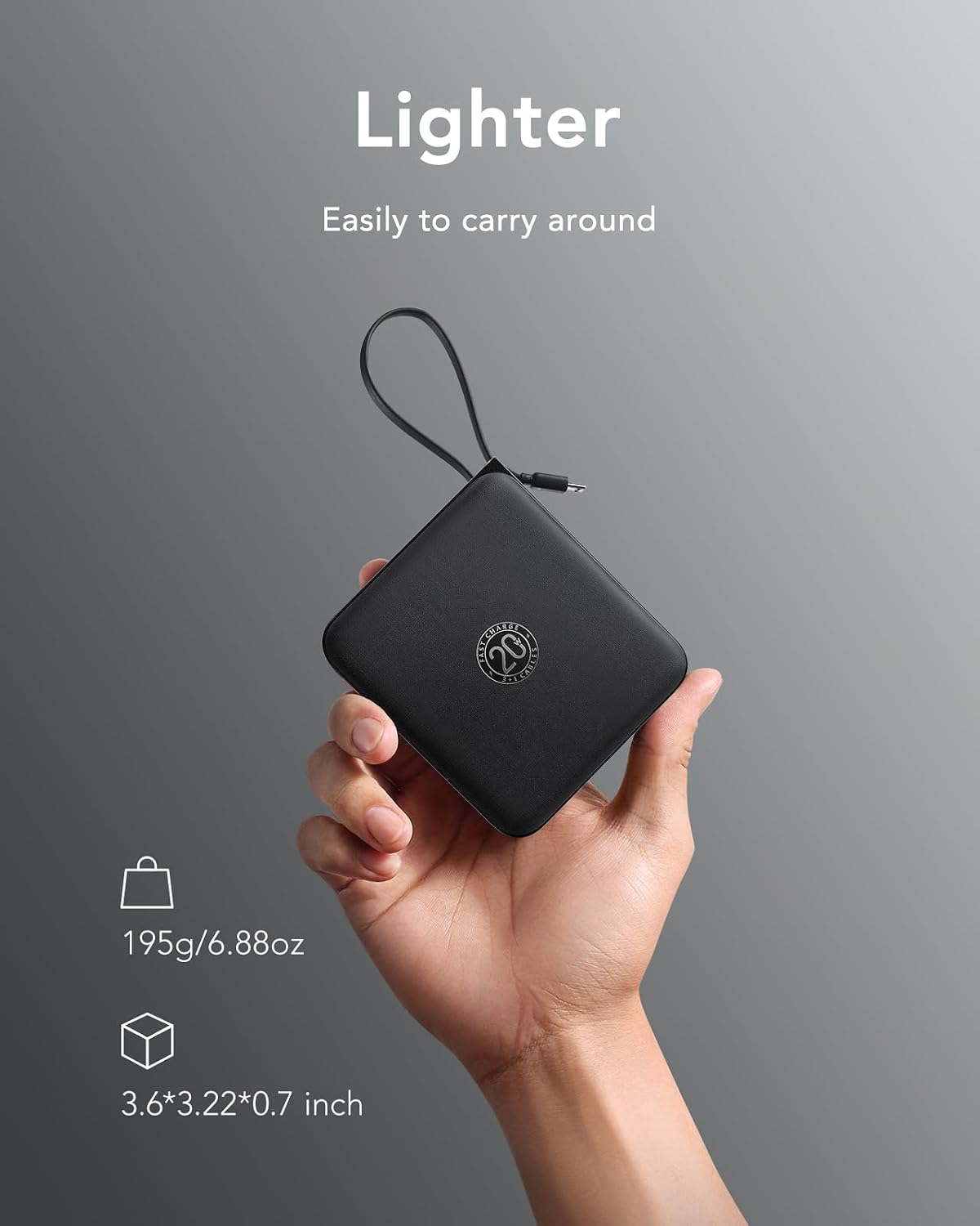 VRURC Portable Charger with Built-in Cables, 10000mAh 22.5W Fast Charging USB C Power Bank with LED Digital Display, Slim Battery Pack for iPhone 17/16/15 &amp; Samsung Galaxy &amp; Android Phones (Black)